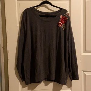 Gray Floral Embroidered Sweater — Like New!